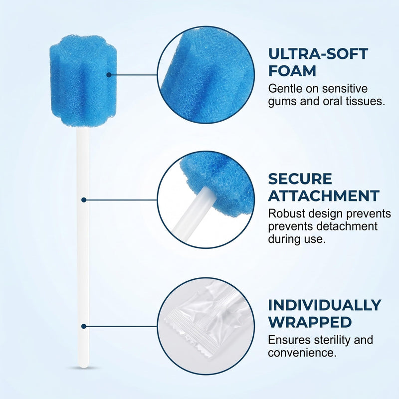 Pack of 50 Sterile Oral Care Sticks, Blue Flower Shape Mouth Sponges, Individually Packed Mouth Cleaning Sticks, Odorless for Bedridden Seniors & Infants Oral Hygiene multicolored