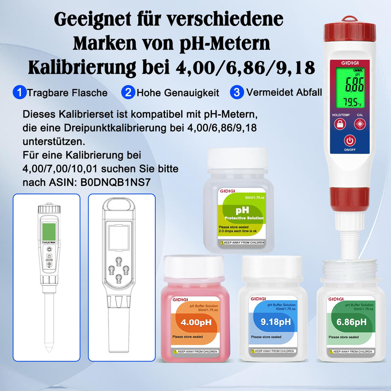 pH Buffer Solution 4.00/6.86/9.18, pH Calibration Kit with Cleaning Solution, Small Portable Packaging, Standard Pre-Mixed Liquid for pH Meter, Hydroponic Tester, Laboratory 4/6.86/9.18