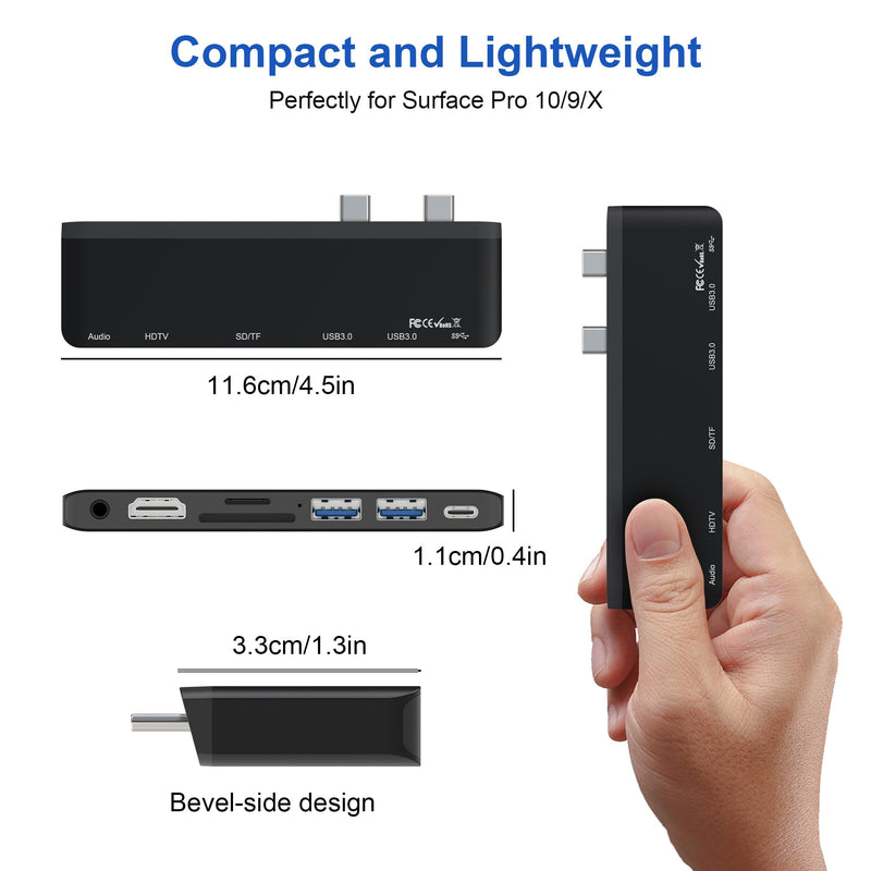 Surface Pro 9/10 Accessories - Surface Pro 9 Docking Station with Thunderbolt 4(Display+Data+100W PD), 4K HDMI, 2 USB3.0, 3.5mm Audio, SD/TF Reader, HDMI+USB C Triple Display Surface Pro 10/9/X Hub