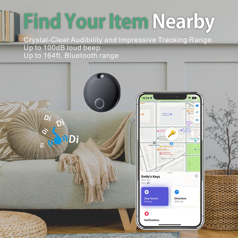 Reyke Smart Tag, Bluetooth Luggage Tracker. Works with Apple Find My (iOS Only), Item Locator for Key, Luggage, Backpack, Wallet, IP67 Waterproof, 2 Pack- Black