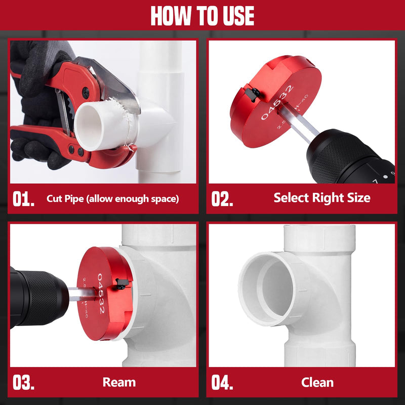 PVC Pipe Reamer Kit, PVC Fitting Saver for Sch.40 CPVC, Plumbing Tool Fits Standard 1/2" Drill, Socket Hub Saver