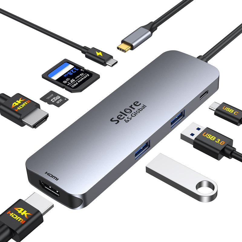 USB C Docking Station Dual HDMI Monitor,USB C to Dual HDMI Adapter with 2 HDMI Ports,PD Charging,SD/TF,USB A&C 3.0 Ports,USB C Hub HDMI for Dell XPS/HP/Lenovo/Surface/Yoga etc New 2 HDMI USB C Hub