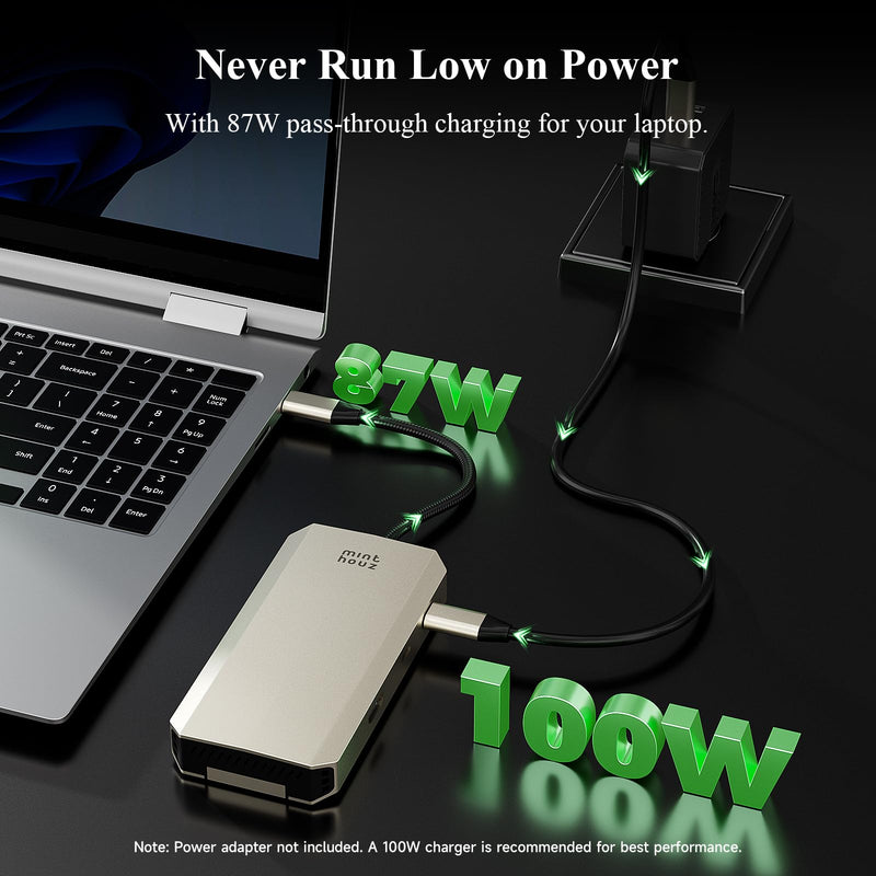 Minthouz USB C Docking Station,8-in-1 USB-C Hub with M.2 NVMe SATA SSD Enclosure,10Gbps Data Transfer, 4K@60Hz HDMI,87W PD,SD/TF Card Reader,USB 3.2 Hub for MacBook Pro/Air, Dell, HP Laptops