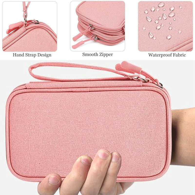 Electronic Cable Organizer Bag, Travel Electronic Accessories Carry Case Portable Waterproof Double Layers Storage Bag for Cable, Cord, Charger, Power Bank, Earphone (Light Pink, Medium) Light Pink