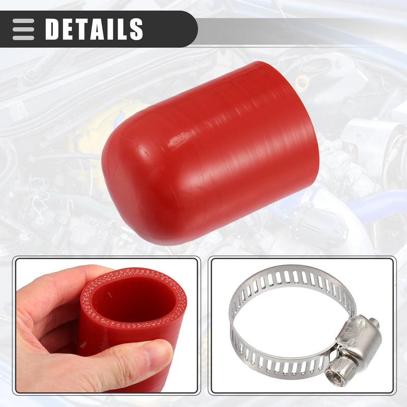 Motoforti Universal Car Silicone Coolant Cap with Clamp for Bypass Heater Vacuum Water Port Protective End Cap, 1.50" 38mm ID, Reinforced, Silicone, Red, 1 Set ID: 38mm / 1.50"(D)