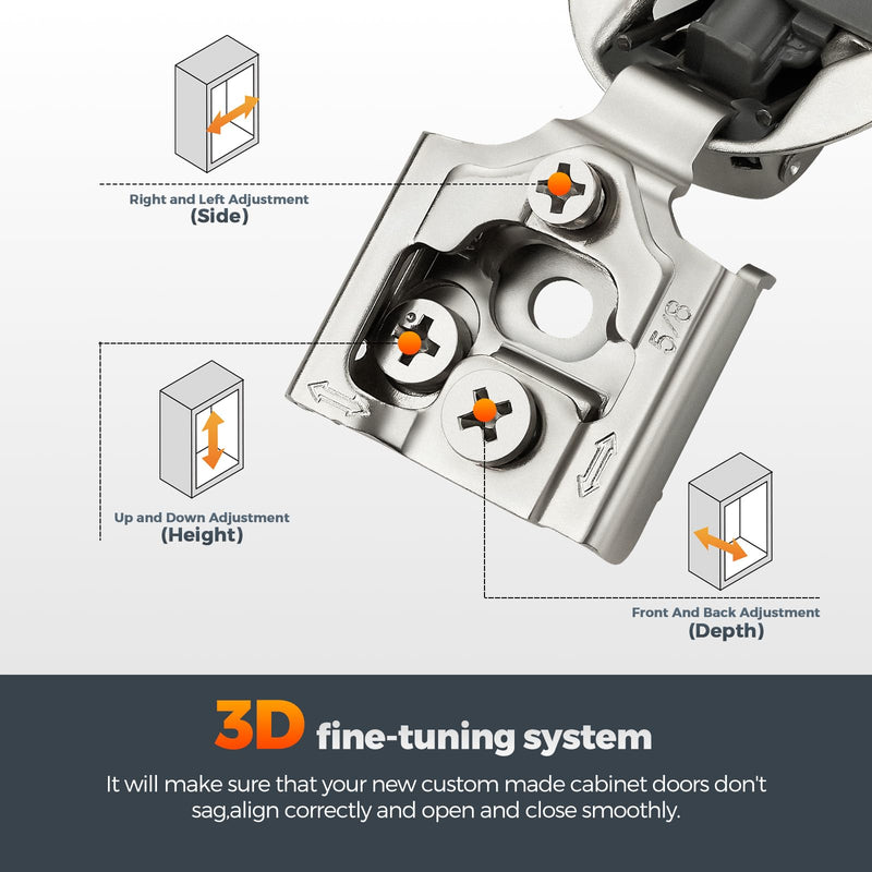 10 Pack (5 Pairs) 5/8" Overlay Soft Close Cabinet Hinges, Satin Nickel Stainless Steel Concealed Hinges with 3D Self-Closing for Face Frame Doors & Kitchens 5/8 inch overlay 10