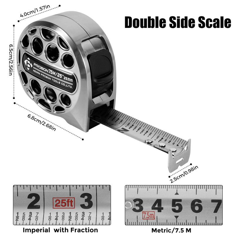 2 Pack Tape Measure 25 FT/7.5M, Waterproof Measuring Tape Double Side Scale, Retractable Stainless Steel Metric Tape Measure for Construction Household Woodworking Carpenters (2) 2