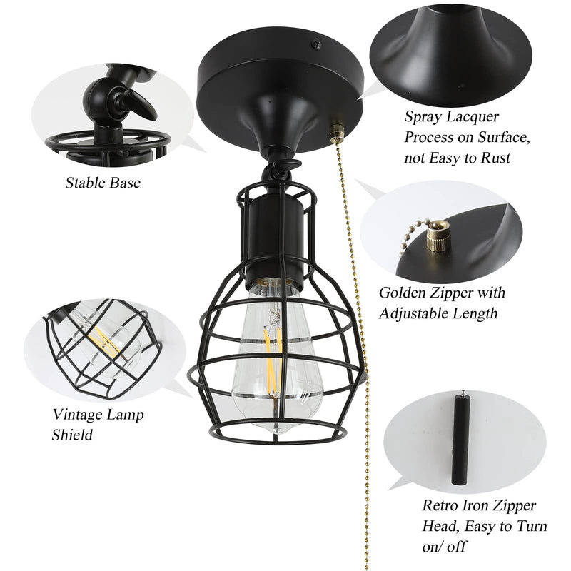2-IN-1 Ceiling Light & Wall Sconce with Adjustable Pull Chain , Industrial Ceiling Light for Hallway/Entryway/Bedroom/Farmhouse