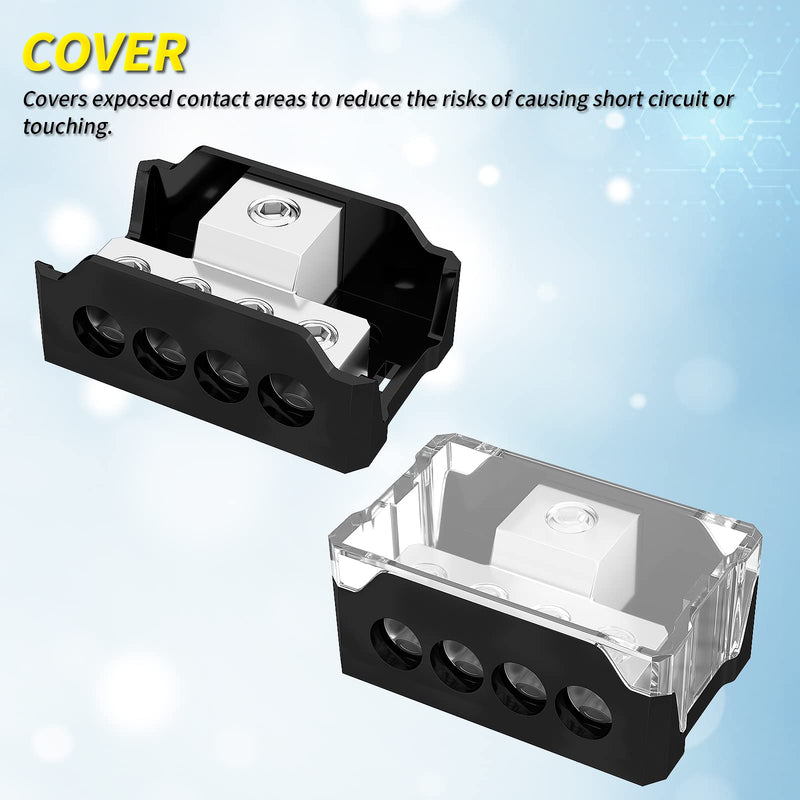 oinfworld 4 Way Power Distribution Block Car Audio 0/2/4 Gauge Input 4/8/10 Gauge Output Amp Ground Distribution Block Splitter - 2pcs 2 Pack