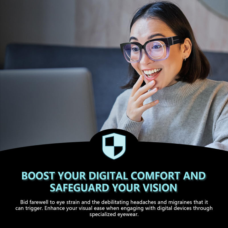 Anti Blue Light Glasses Over Prescription Glasses Fit Over Blue Filter Glasses for Computer/Gaming/TV/Phone/Reading Purple Frame