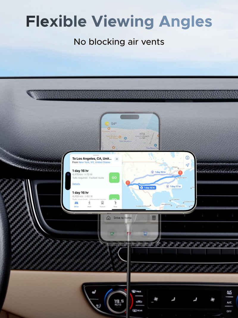 UGREEN 25W MagFlow Wireless Car Charger, MagSafe Qi2 Certified Fast Charging Cradle Mount for iPhone 17/16/15/14/13/12 Series, Air Vent Clip Secure Holder with USB-C Cable