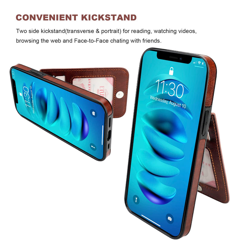 KIHUWEY Compatible with iPhone 14 Pro Max Case Wallet with Credit Card Holder, Flip Premium Leather Magnetic Clasp Kickstand Heavy Duty Protective Cover for iPhone 14 Pro Max 6.7 Inch (Brown) Brown