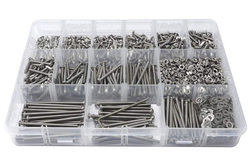 iexcell 1500 Pcs M3 x 4/6/8/10/12/16/20/25/30/35/40/45/50 Stainless Steel 304 Hex Socket Button Head Cap Screws Bolts Nuts Washers Assortment Kit M3 x 4/6/8/10/12/16/20/25/30/35/40/45/50mm