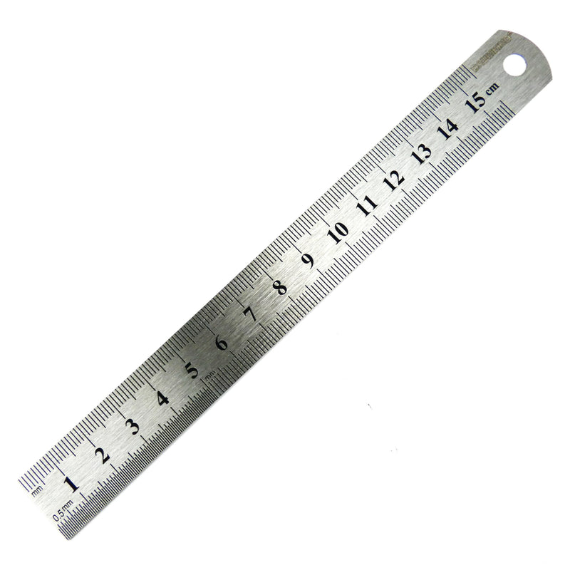 Stainless steel ruler, metal, 15 cm | Millimeter & Inch Scale, For School, Office & Workshop, Single Lengths Or Set Available 15 cm (Single)
