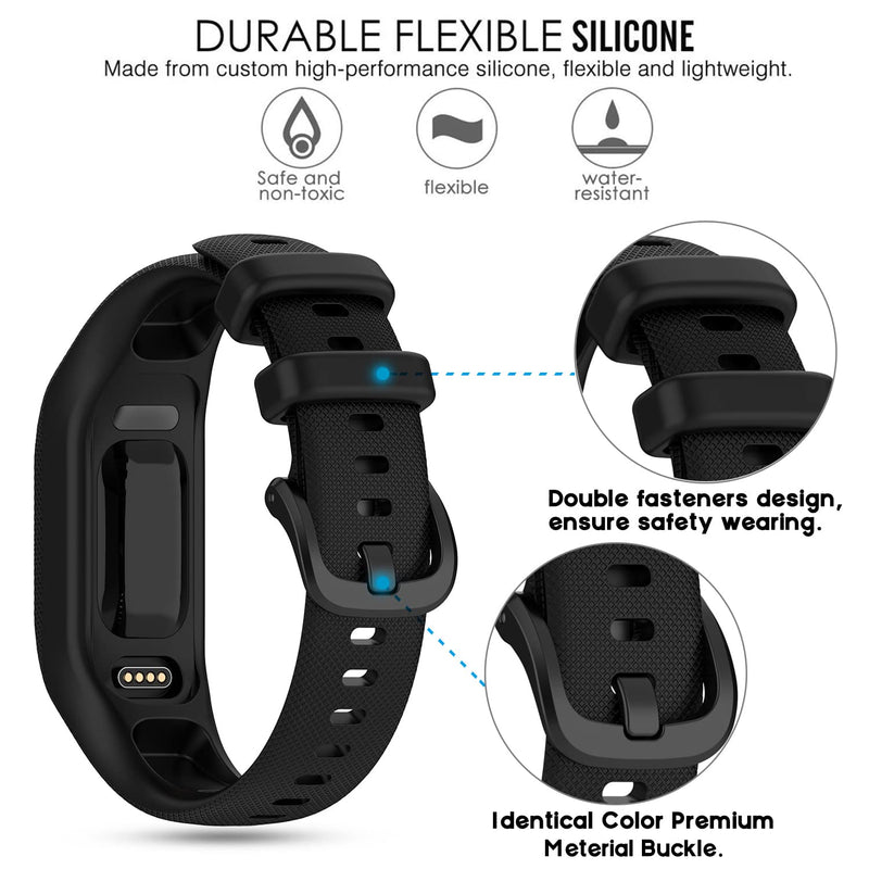 Soft Silicone Band Compatible with Garmin Vivosmart 5 Straps Replacement Wristband Bracelet Band Case Cover for Women Men, Small/Large Size Black Small (5.5"-7.8")