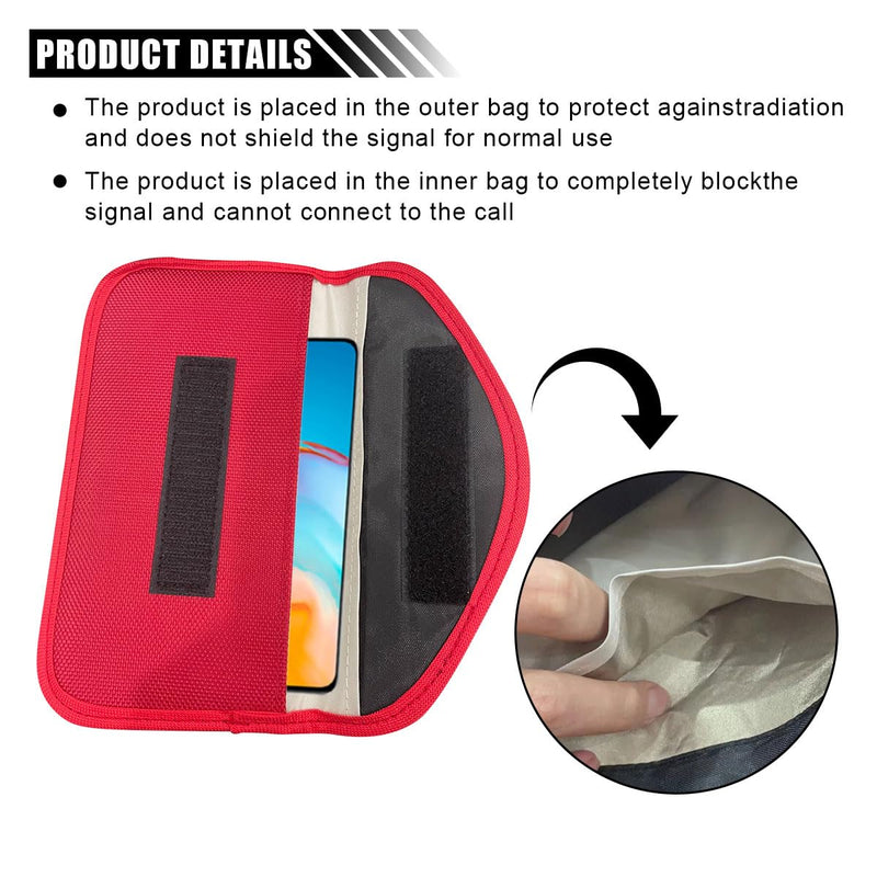 2PCS Faraday Signal Blocking Bag, Key Fob Protector, RFID Faraday Pouch Cage Box Wallet Case for Cell Phone Privacy Protection, Anti-Hacking RFID Card Protector Signal Shielding (Red) Red