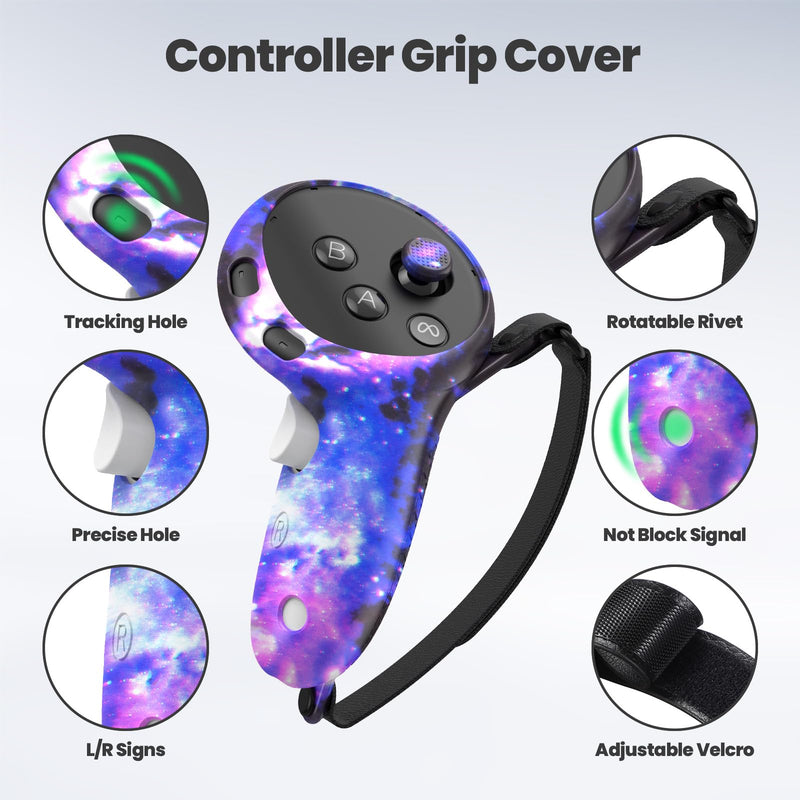 Silicone Cover Set Compatible with Meta/Oculus Quest 3s Accessories, VR Silicone Face Cover, VR Shell Cover,Touch Controller Grip Case,Camera Lens Protector Set (Starry Purple)