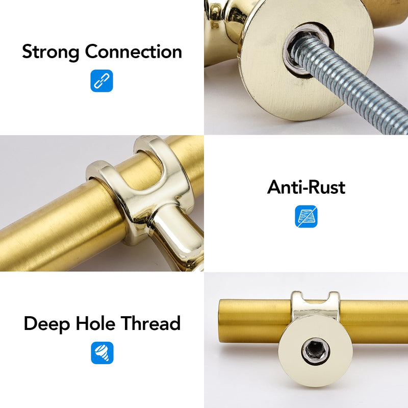 HOME EDIT 10 Pack Gold Cabinet Knobs 2 Inch - Brushed Brass Drawer Knobs Single Hole Gold 6T Bar Hardware Drawer Pulls for Kitchen Cabinets and Dressers
