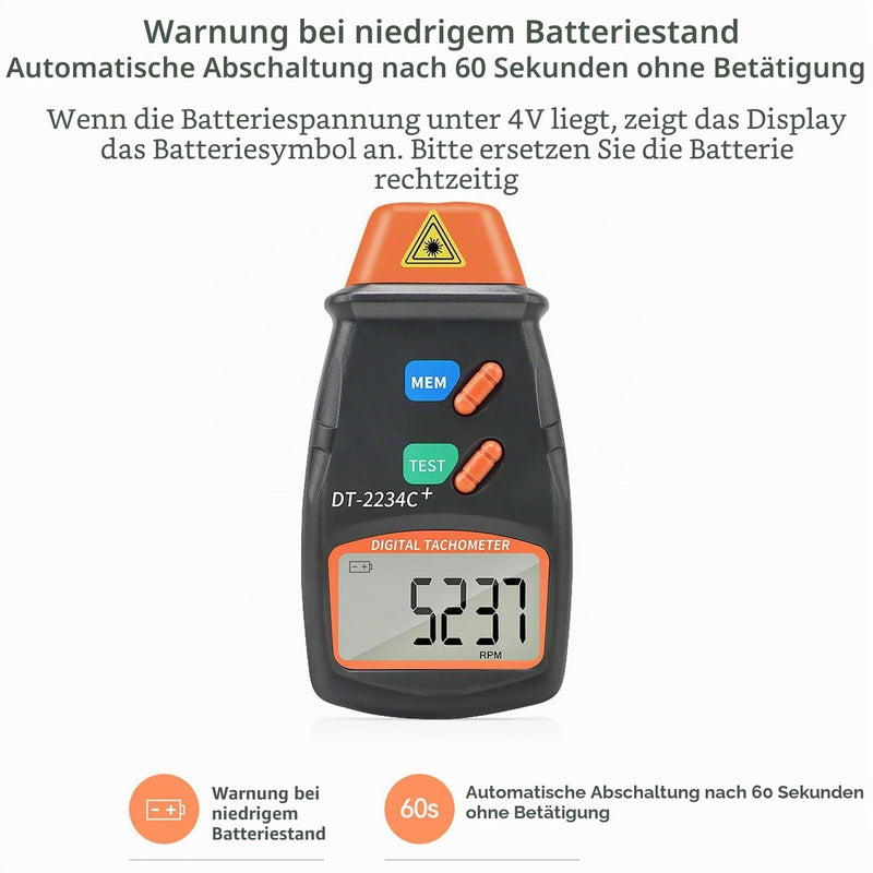 Photo Speedometer DT2234C Digital Speedometer Non-Contact Portable with LCD Display Speed Range 2.5 to 99,999 rpm