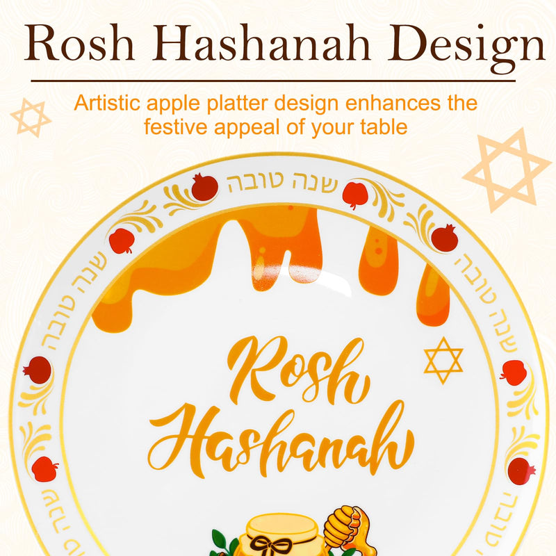 3 Pcs Rosh Hashanah Ceramic Honey Dish Set Decorations Shana Tova Ceramic Apple and Honey Plate with Dish Wooden Dipper Jewish New Year Hostess Party Favors Kitchen Accessories Table Decorations