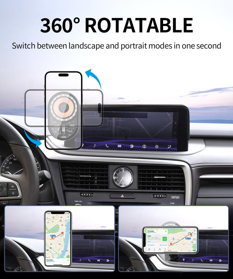 Wireless Charging car Phone Holder for Lexus RX/RX Hybrid 2020-2022 Accessories 12.3 inch Screen Fixed Clip,360° Rotation car Phone Mount Compatible with MagSafe 12.3-inch for 2020-2022 RX/RX Hybrid