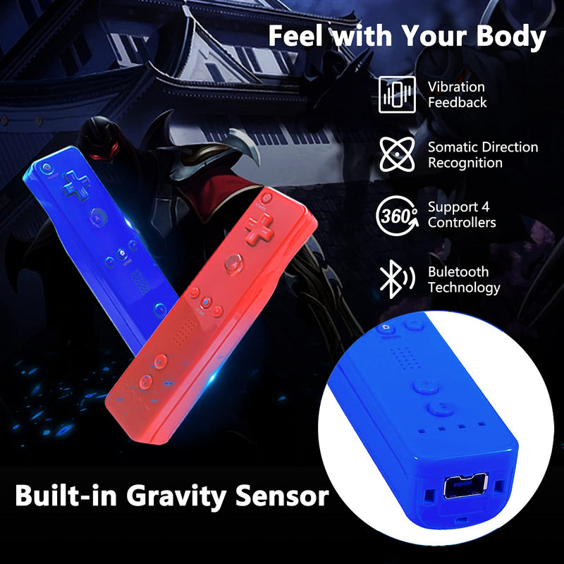 Yosikr Wii Controller 2 Pack, Wii Remote Controller with Silicone Case and Wrist Strap Compatible for Wii/Wii U (Red and DeepBlue) Red and DeepBlue