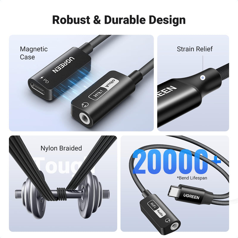 UGREEN Magnetic USB C to 3.5mm Audio Adapter and Charger 2 in 1 Hi-Res 32bit/384kHz Aux to USB C with PD 60W Fast Charging Dongle Cable for iPhone 15 Pro Max, Galaxy S24 Ultra, Pixel 8, iPad Pro/Air