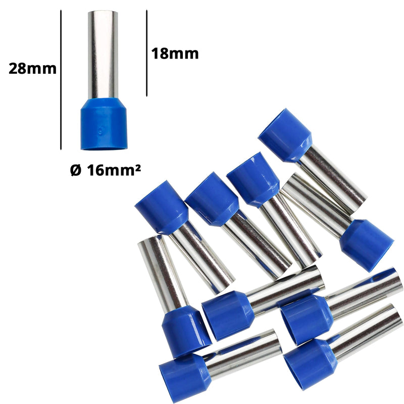 Afeld electric wire end sleeves 16mm² blue insulated sleeve length 18mm total length 28mm 10 pieces for fine and ultra-fine wire conductors