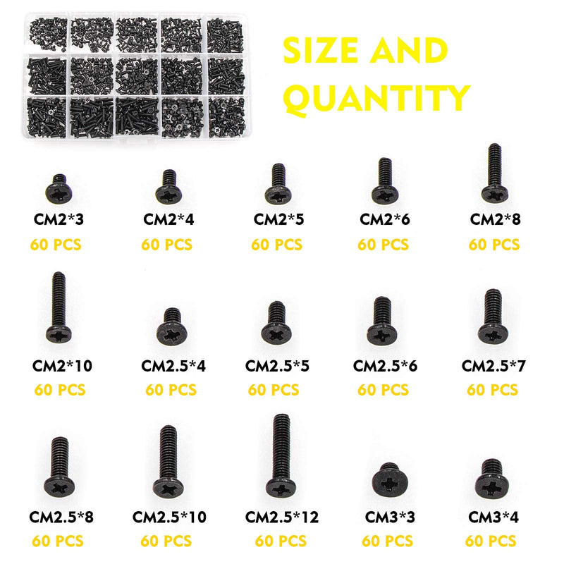 CO-RODE 900pcs M2 M2.5 M3 Laptop Computer Screws Kit Set for SSD IBM HP Dell Lenovo Samsung Sony Toshiba Gateway Acer Hard Drive SATA, (15-Size) 900