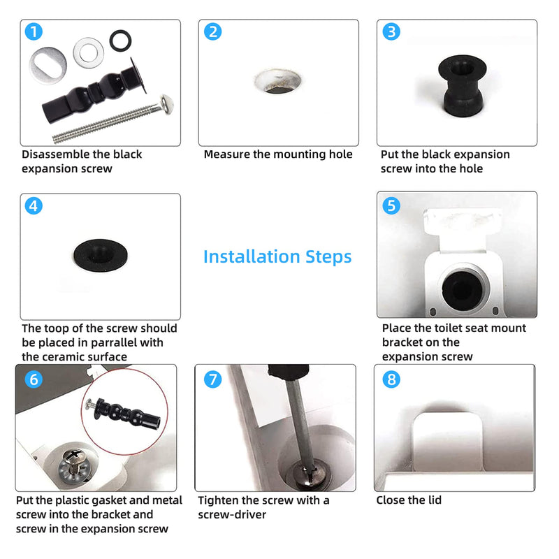 Hibbent 6 Pack Universal Toilet Seat Hinges Screw - Blind Hole Fixings Expanding Rubber Top Fix Nuts for Top Mounting - 3 Pairs With Two Expandable Ball