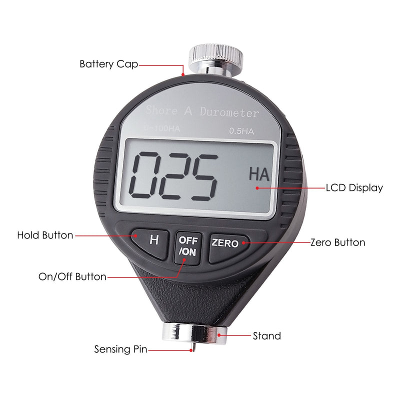 GAIN EXPRESS Hand Held Shore-A Hardness Meter Tester Portable Digital LCD Display Durometer 0~100HA Dial Scale Rubber Tire Zero Setting Shore-A Hardness Tester