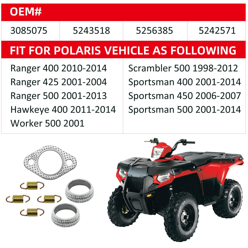 Exhaust Muffler Gasket Seal Spring Rebuild Kit for Polaris 01-14 Sportsman 400 450 500 Ranger 400 425 500 Scrambler 500 Hawkeye 400 Worker 500