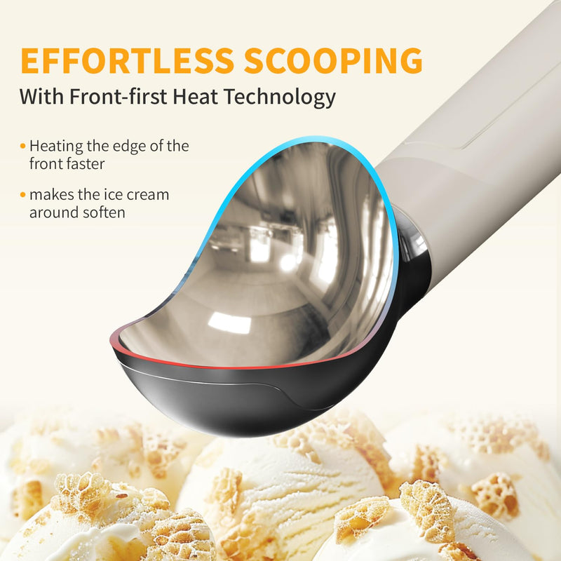 Heated Ice Cream Scoop, Rechargeable Electric Scooper for Hard IceCream, Self Warming Spoon Max to 158℉, Rust-Proof, anti freeze handle, Easy to Clean White 10W
