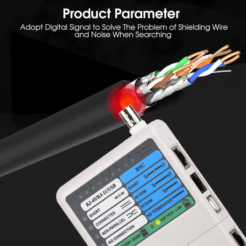 Network Cable Tester LAN Cable Test 4 in 1 Remote Control Tester Portable LAN Network Cable Tester Meter USB BNC Cable Tester for UTP STP RJ11 RJ45 Remote Cable Tester