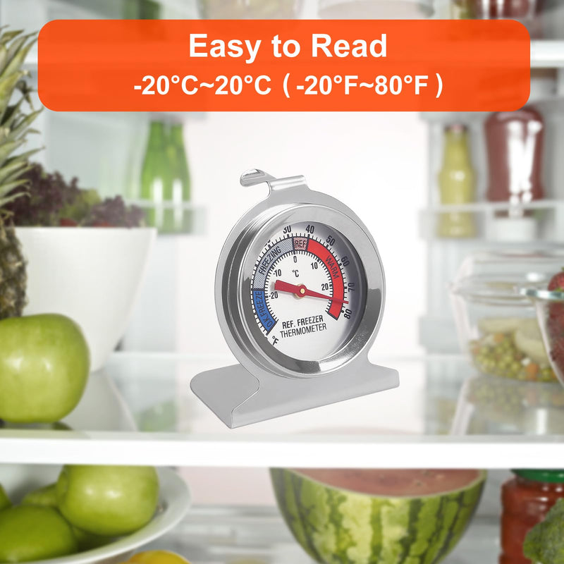 Refrigerator Thermometer Large Dial, Freezer Thermometer -30-30 Deg ℃/-20-80 Deg ℉, Fridge Thermometer by Stainless Steel, Thermometer for Fridge Suitable for Refrigerators and Freezers (10pcs) 10pcs