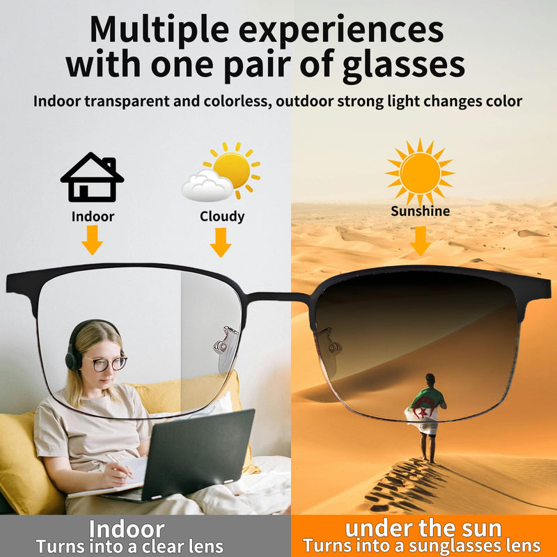 Smart Bluetooth Glasses for Women Men with Speaker Physical Color-Change Anti-Blue Light Polarized Built-in Microphone for Android iOS (Silver Frame) Silver-Physical color-chang lens