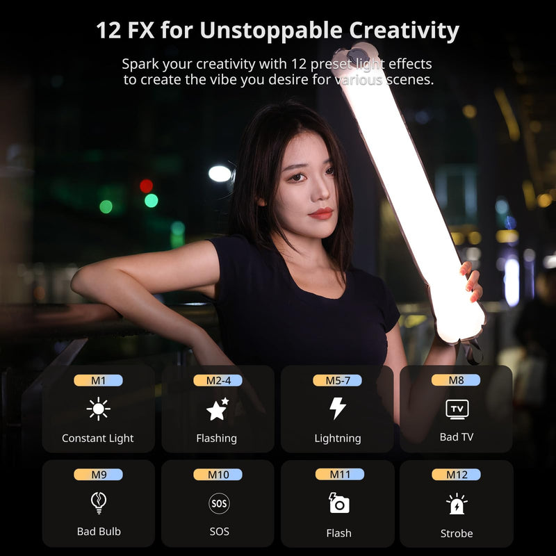 Ulanzi UA12 Bi-Color Inflatable Tube Light, Foldable LED Video Light for Photography, 2700K-6500K, 12W 2500mAh Rechargeable Photography Light Bar 1/4" Mount LED Lighting Wand Stick for Video Shooting 12W Bi Color