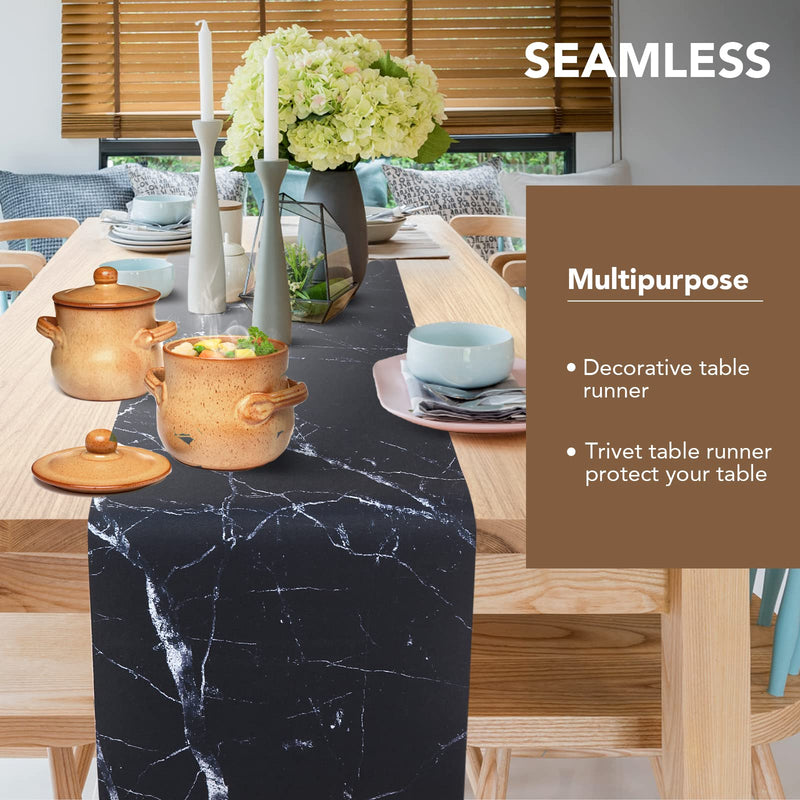 2 Pcs Trivet Table Runner Hot Plates Mat 12 X 40 Inch Heat Resistant Table Protector Waterproof Decorative Farmhouse Kitchen Trivets Counter Heat Proof Placemats for Hot Dishes (Black Marble, 2 Pcs) Black Marble