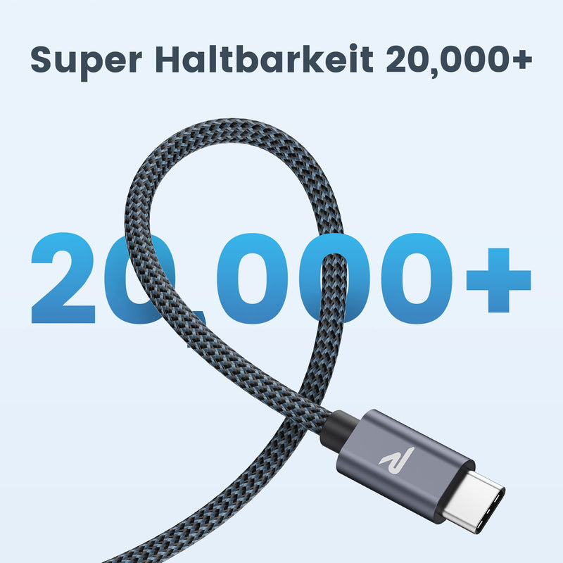 USB C cable RAMPOW, iPhone 15 charging cable, 3A fast charging cable USB C USB 3.0 & QC 3.0, charging cable USB C, data cable USB-C for iPhone 15/15 Pro, Samsung Galaxy S22/S21/S20/Note10-1M/Grey, Nylon 1M Gray
