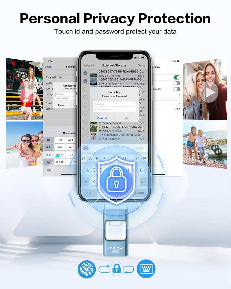 256GB Flash Drive for iPhone Photo Stick,Thumb Drive USB Stick High Speed Transfer USB Drives External Picture Video Storage Memory Expansion for iPhone/iPad/PC (Blue) 256GB A-Sky Blue