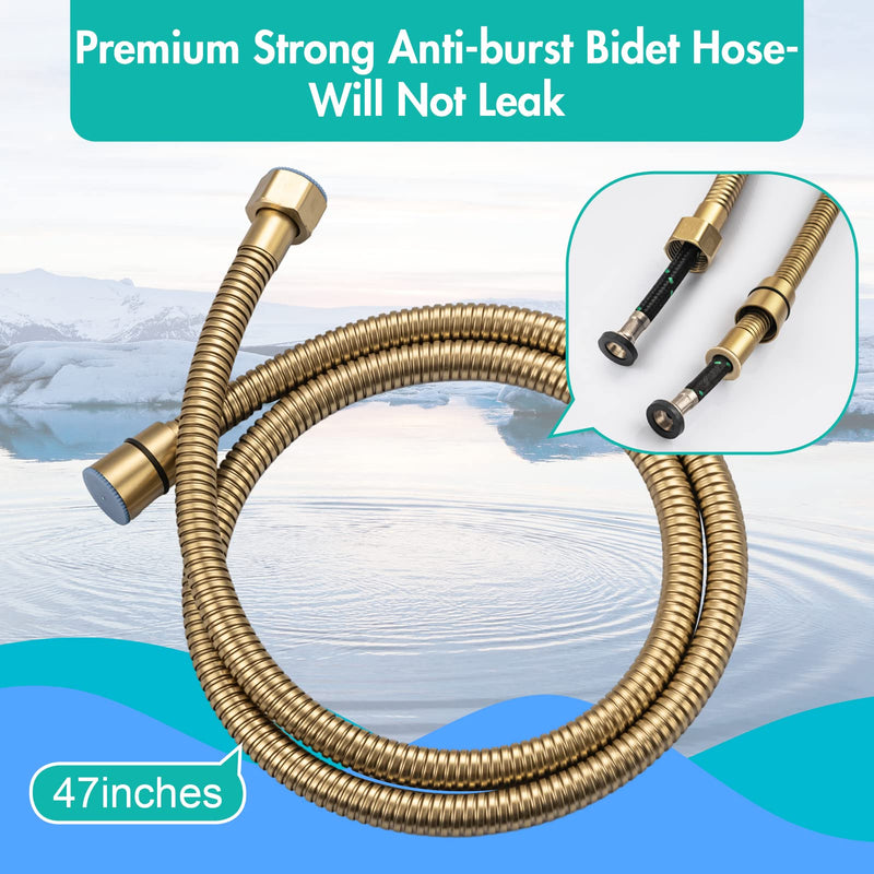 BARROCK Handheld Bidet Sprayer for Toilet, Stainless Steel Metal Made Baby Cloth Diaper Spraying Kit, Bathroom Toilet Bidet Attachment Set for Bathing Pets and Feminine Hygiene, Brushed Brass Gold Brushed Gold 1