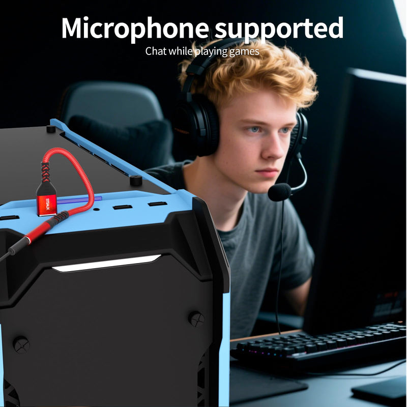USB to 3.5mm Jack Audio Adapter (2-Pack), External Sound Card Converter，STSAUX USB-A to 3.5mm TRRS 4-Pole Mic Female with PC Windows, Laptop, Mac, Desktops, Linux, Plug and Play No Drivers Needed