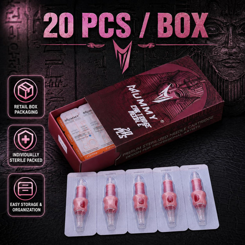 Mummy PN-1007RS Tattoo Cartridge Needles Assorted Disposable Round Shader L Taper Pack of 20