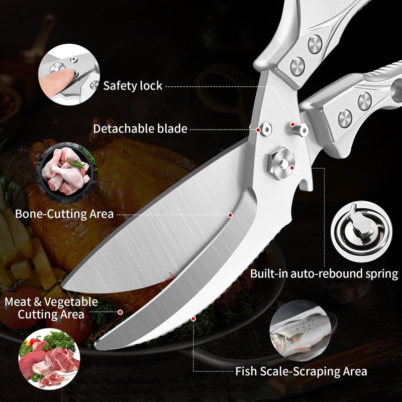 MAD SHARK Heavy Duty Poultry Shears, Kitchen Shears with Safety Lock, Meat Cutting, All Purpose Kitchen Scissors for Chicken, Turkey, Vegetable, Fish, Dishwasher Safe American