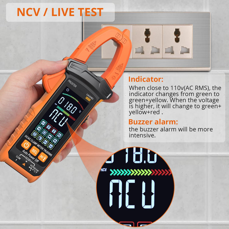 Proster Digital Clamp Meter - 600A DC AC Current 600V AC DC Voltage NCV Continuity Capacitance Resistance Frequency Diode Hz Test