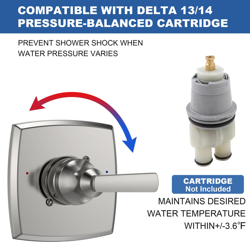 Replacement for D Faucet 14 Series Single-Function Shower Valve Trim Kit, Spot Resist Brushed Nickel Shower Trim Kit Shower Handle T14064-SRBN(Without Cartridge)) Without Cartridge