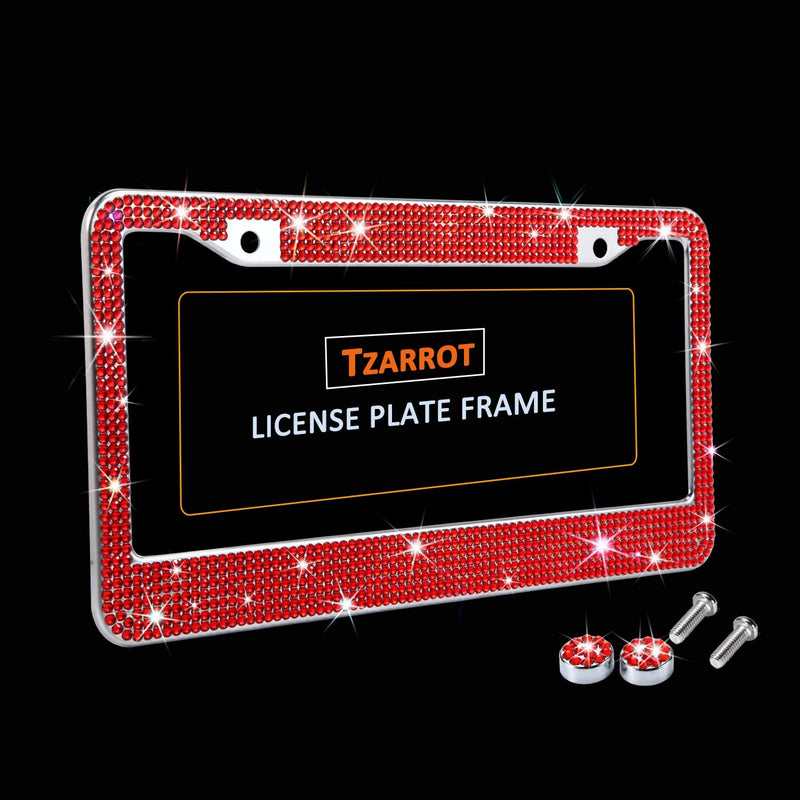 TZARROT Red Bling Rhinestone License Plate Frames for Women, Metal Rust-Proof License Plate Cover Bling Car Accessories for Women Girls 1pc