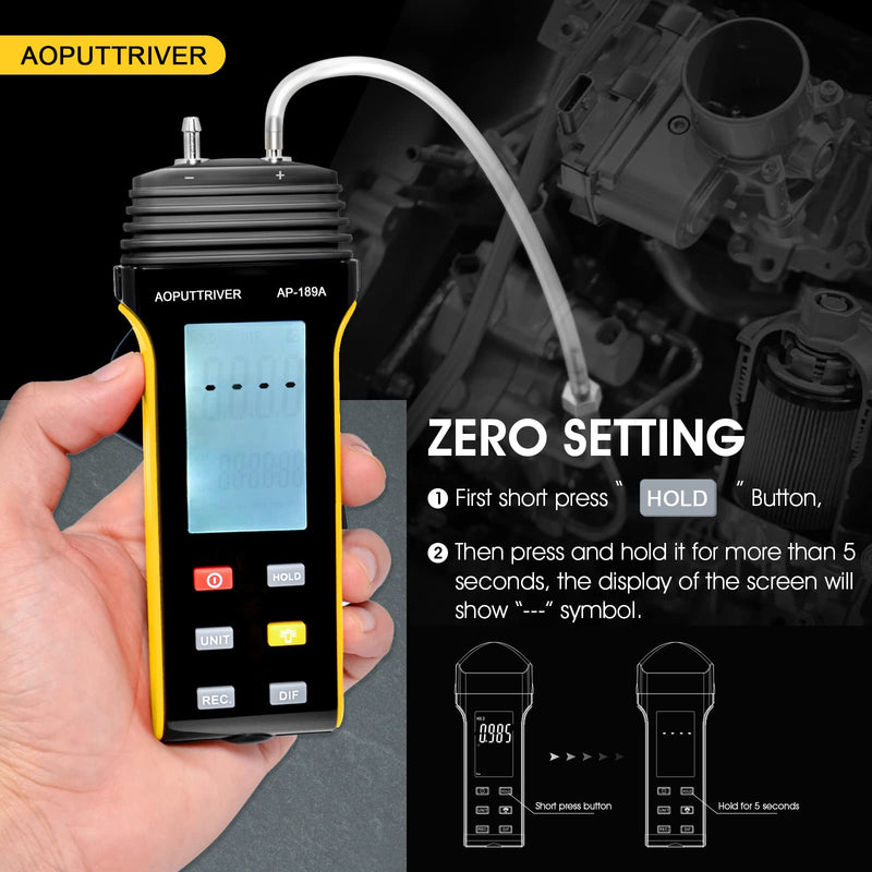Pressure Gauge, AOPUTTRIVER AP-189A Professional Air Pressure Gauge, Dual Port Gas Pressure Gauge, Differential Pressure Gauge with 11 Selectable Units, HVAC Pressure Gauge with Data Storage AP-189A (6Psi)