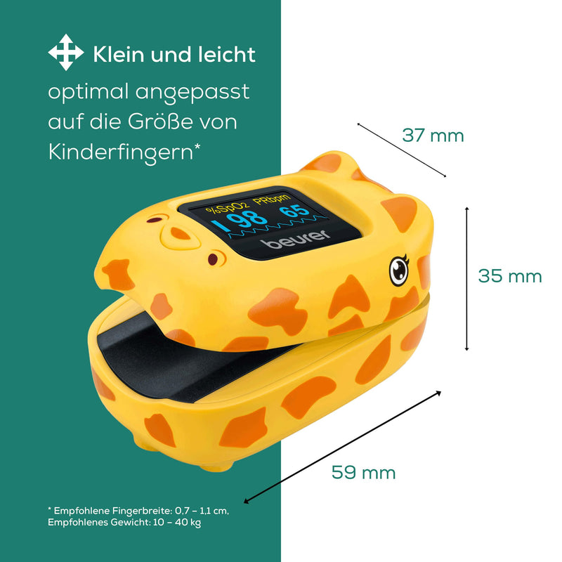 Beurer PO 13 Kids Finger Pulse Oximeter for Kids, Pulse and Oxygen Saturation Measurement in Seconds, Small Size, Automatic Display Alignment, with Belt Bag