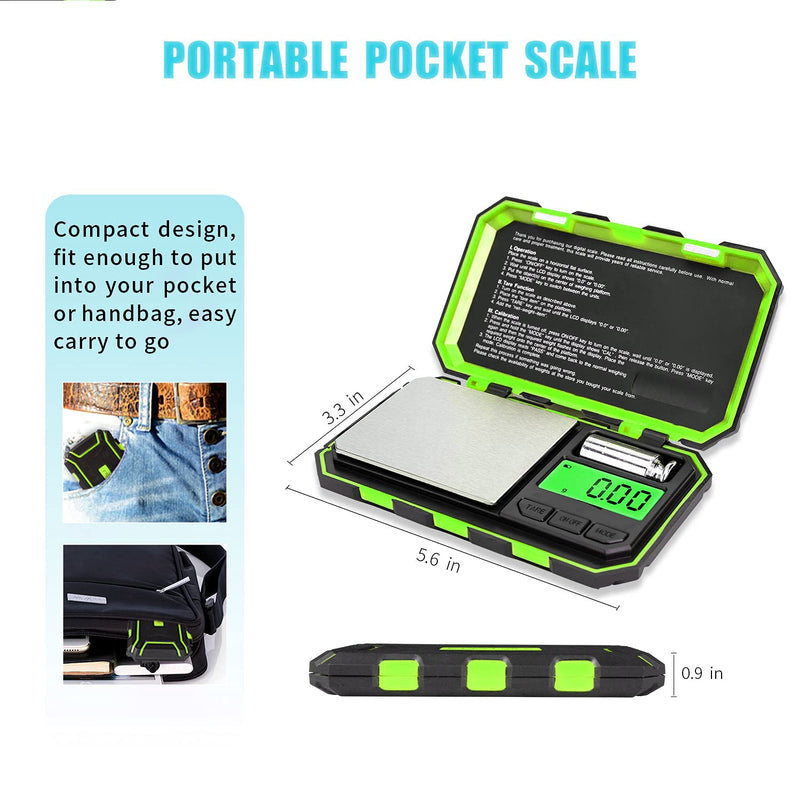 Fuzion Pocket Gram Scale, 500g x 0.01g Digital Jewelry Scale, 6 Modes Conversion Mini Scale with LCD Display, Tare for Herb, Food, Jewelry, Medicine 500/0.01g Green